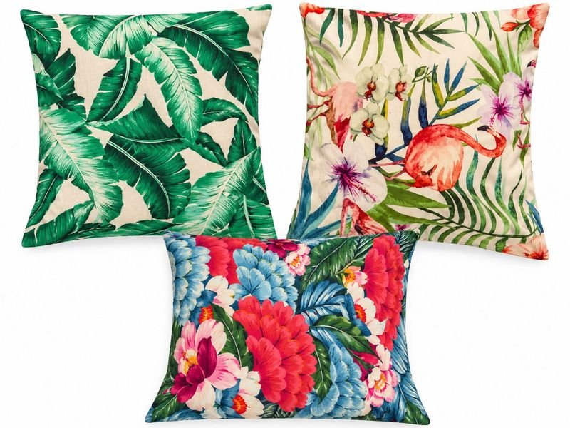 Set de 3 Fundas para Almohadones Estampadas Tropicales