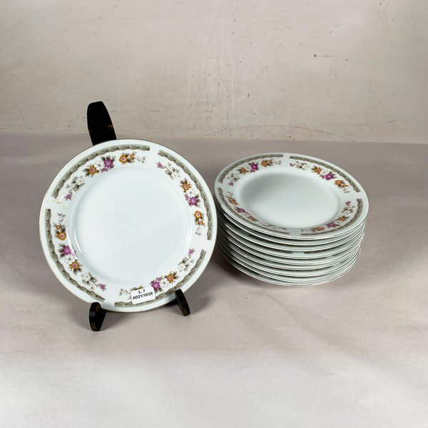 Lote de 10 Platos para Postre con Guarda Floral y Borde Dorado - imagen 1