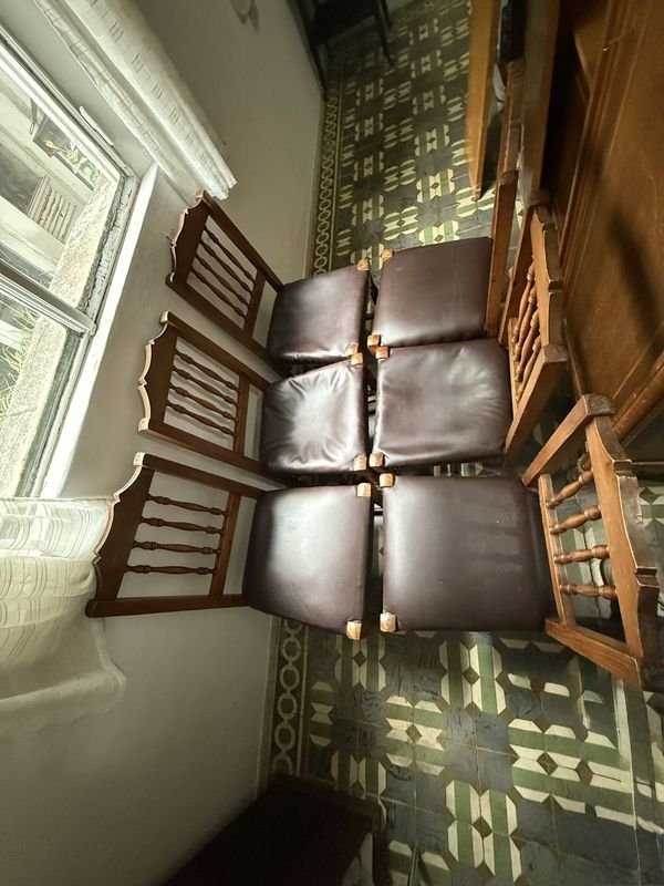Juego de 6 Sillas de Madera con Asiento Tapizado Marrón