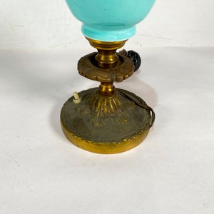 Lámpara de Sobremesa Antigua de Bronce y Vidrio Turquesa - imagen 2