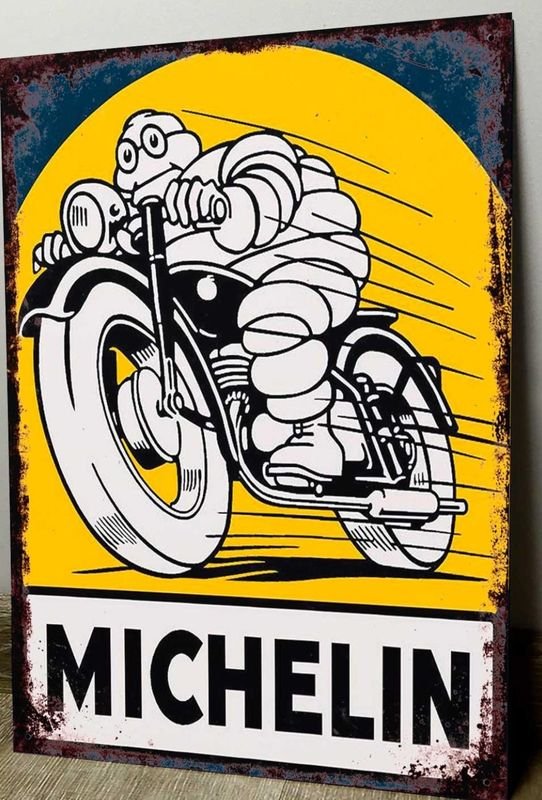 Cartel Metálico Decorativo Michelin Moto 28x19 cm