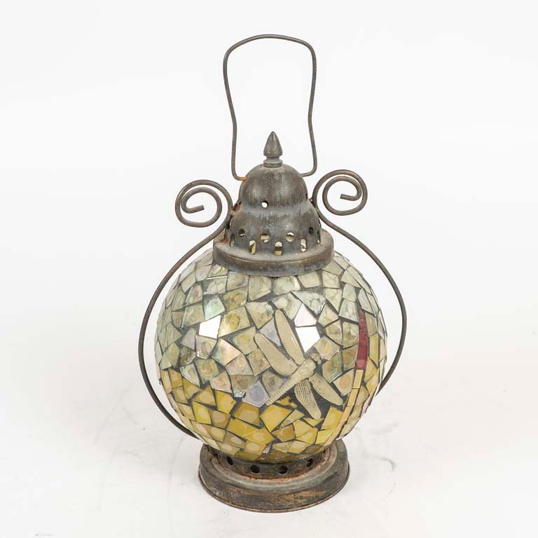 Farol Marroquí con Libélulas y Mosaico, 27 cm