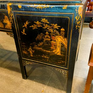 Escritorio Antiguo Estilo Oriental con Cajones y Decoración Dorada - imagen 4