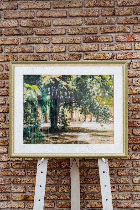 Obra de Sergio Curto: "Calle Arbolada" en Pastel Tiza (65x50 cm)