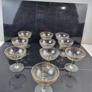 Conjunto de 10 Copas Coupe de Cristal Labrado con Borde Dorado - imagen 2