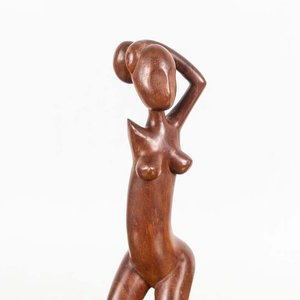 Figura Femenina Tallada en Madera Oscura - 38 cm - imagen 2