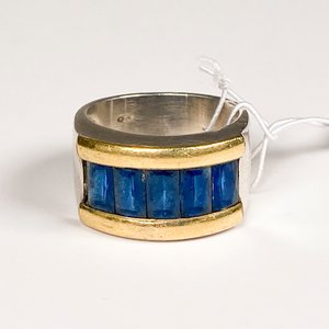 Anillo de Plata y Oro con Cristales Azules Talla 18 mm - imagen 3