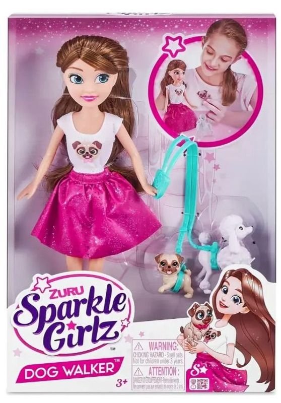 Muñeca Sparkle Girlz Dog Walker con Mascotas y Accesorios