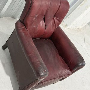 Sillón de Cuero Genuino Bordeaux para Restaurar - imagen 6