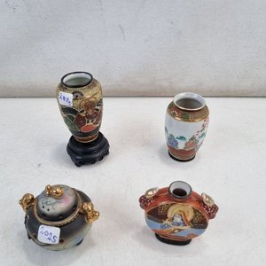 Lote siguiente: Conjunto de Porcelana Japonesa Estilo Satsuma: Jarrones y Recipientes Pintados a Mano