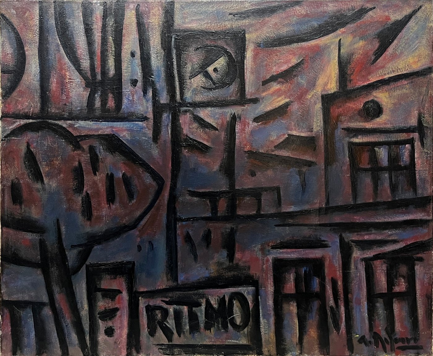 Alceu Ribeiro "Composición Ritmo" Óleo sobre Tela 62 x 73 cm