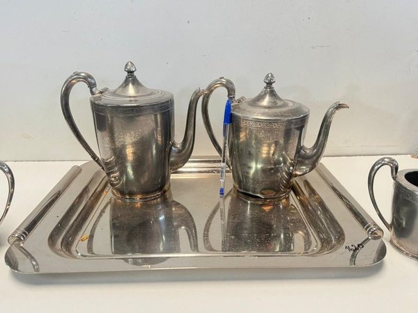 Servicio de Té o Café Antiguo con Accesorios de Metal - imagen 1