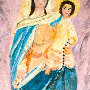 Cuadro Óleo Virgen María y Niño Jesús con Marco Dorado - imagen 2