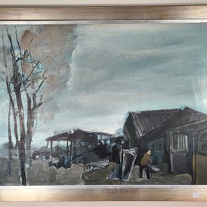 Pintura "Paisaje Rural" de Hugo Nantes, Acrílico sobre Fibra, Marco Plateado - imagen 6