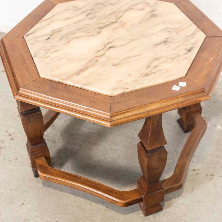 Mesa de sala octogonal de madera con tapa de mármol - imagen 2