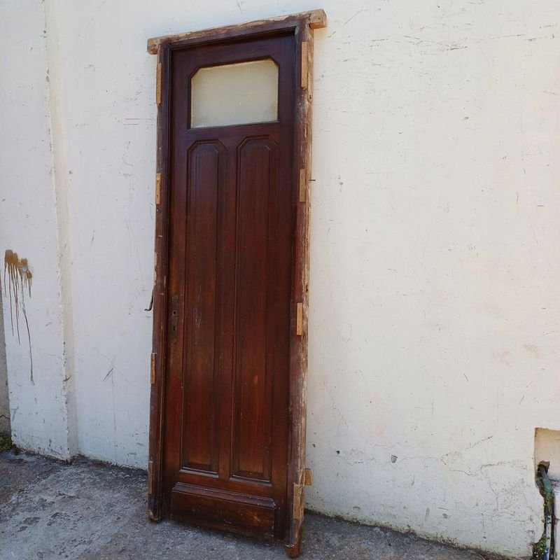 Puerta de tablero y vidrio con marco, completamente en cedro - imagen 2