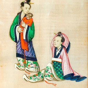 Cuadro Estampa Japonesa: Personajes Orientales con Anciano, Dama y Niño - imagen 3