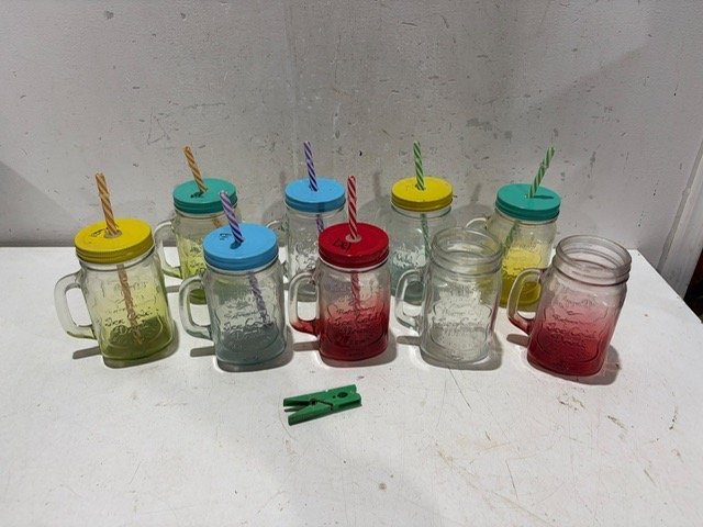 Lote de 8 Jarritos Mason Jar con Tapa y Sorbetes de Colores