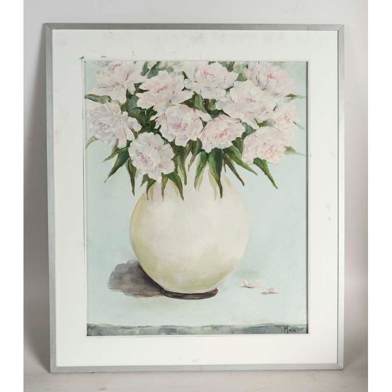 Lote siguiente: Pintura al óleo de flores en un jarrón