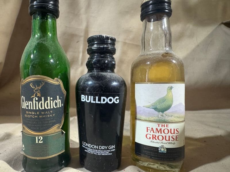 Lote de Botellas Miniatura de Licores Varios: Glenfiddich, Bulldog Gin y The Famous Grouse