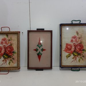 Lote de 6 piezas: 3 fuentes y recipientes esmaltados y 3 bandejas decorativas - imagen 5