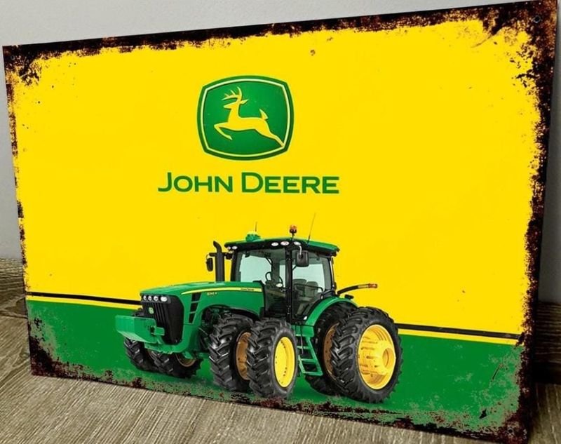Cartel Decorativo Chapa John Deere Tractor Verde Amarillo 28x19 cm