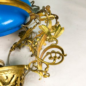Colgante de Bronce con Pantalla Azul Pintada y Detalles de Insectos - imagen 4
