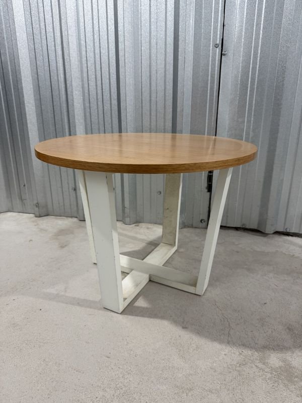 Mesa Redonda Moderna Madera Clara Base Blanca