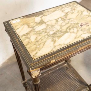 Mesita Luis XVI Dorada con Mármol y Estante Esterillado - A Restaurar - imagen 2