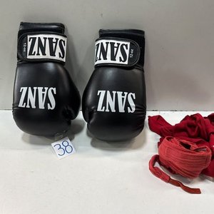Par de Guantes de Boxeo Negros Sanz 12 oz con Vendas Rojas - imagen 2