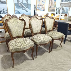 Conjunto de 6 Sillas Luis XV Madera Tallada Tapizado Jacquard - imagen 1