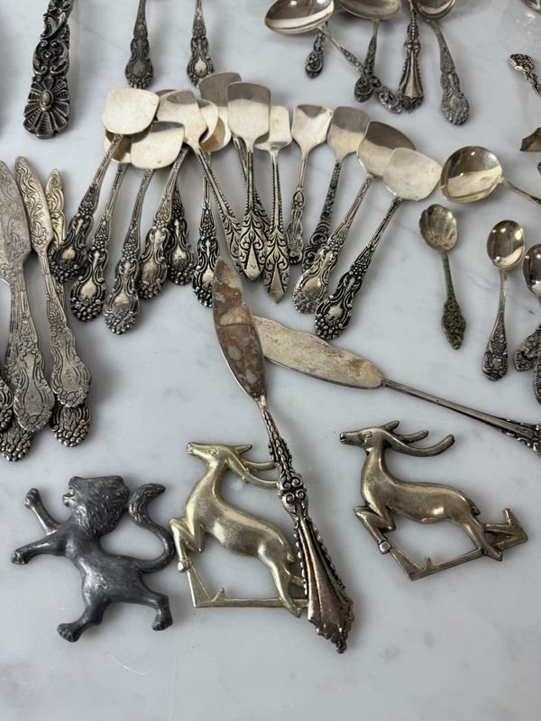 Lotes de cubiertos labrados de plata para postre - imagen 16