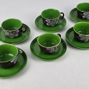 Juego de Té Artesanal de Cerámica con Flores Blancas y Verdes - imagen 2
