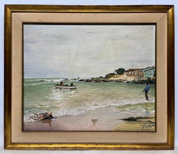 Gordon "Costa con pescadores" - Pintura al óleo sobre tela