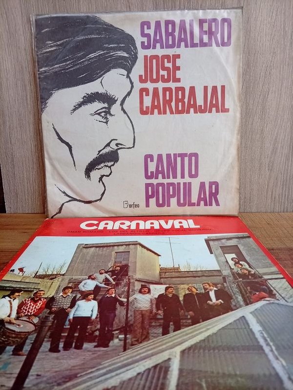 189) Dos Discos LP ( Carnaval ) Recopilación de Canto Popular. José Carbajal el Sabalero  ( Canto Popular) Industria Uruguaya