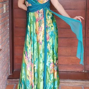 Vestido Largo Estampado Verde Diseñador Arocena Talle 46 - imagen 1