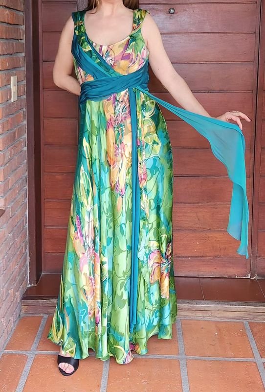Vestido Largo Estampado Verde Diseñador Arocena Talle 46