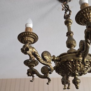 Lámpara de Techo Antigua de Bronce Macizo con Motivo de Animales Mitológicos - imagen 3