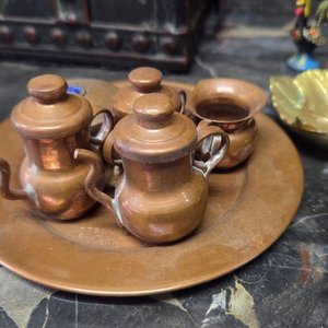 Conjunto Miniatura de Té en Cobre con Bandeja y Tapa Azul - imagen 1
