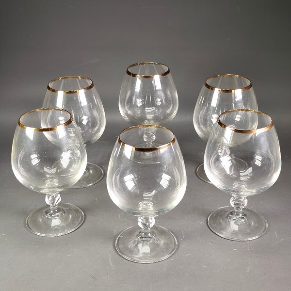 Seis Copas de Cristal para Cognac con Borde Dorado