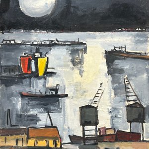 Oleo "Puerto Nocturno" de Jonio Montiel - 55 x 40 cm - imagen 1