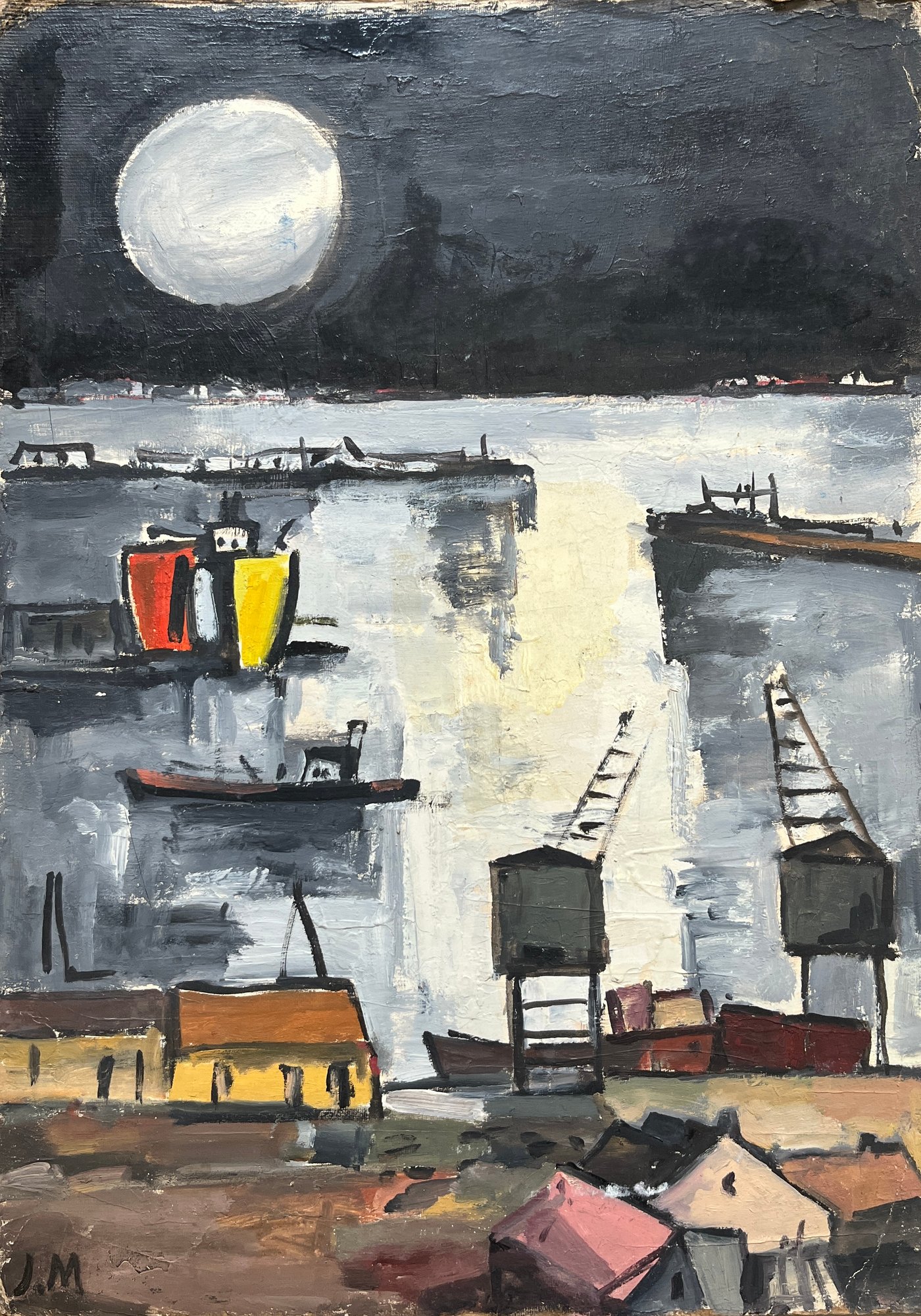 Oleo "Puerto Nocturno" de Jonio Montiel - 55 x 40 cm