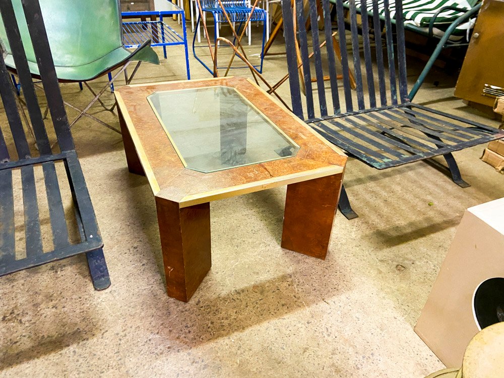 Mesa Ratona Estilo Art Decó con Tapa de Vidrio y Madera