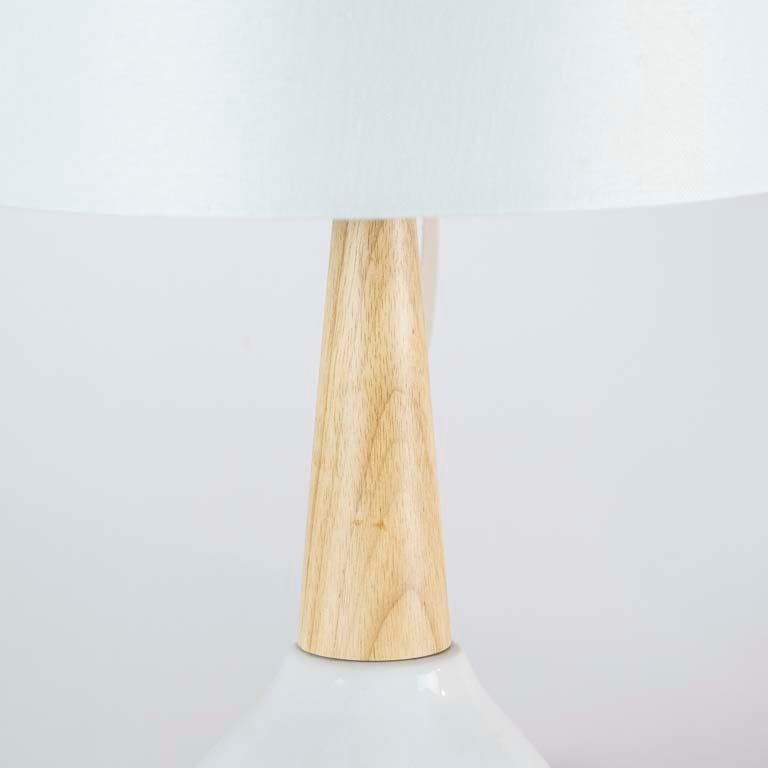 Lámpara de mesa de una luz en cerámica blanca y madera - imagen 2