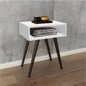 Lote siguiente: Mesa Auxiliar Retro Blanca con Patas Cónicas Oscuras