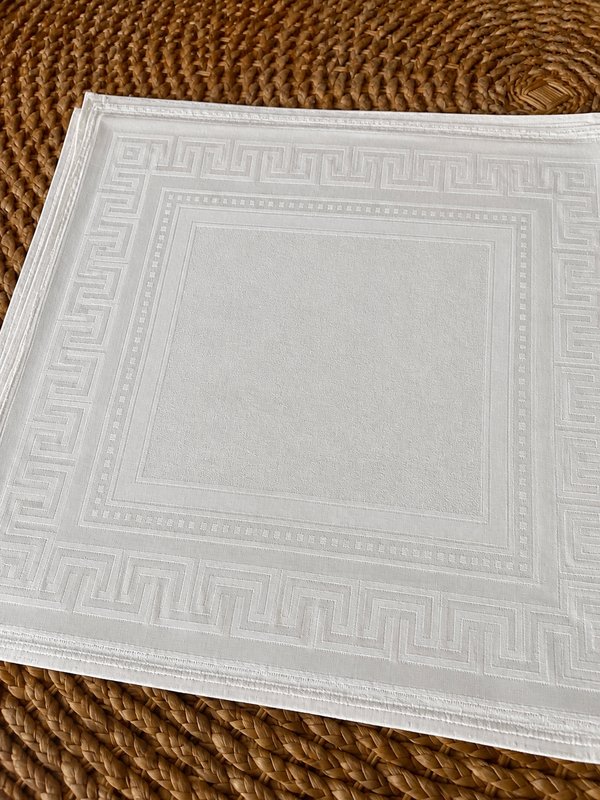 Elegantes Servilletas Blancas Damasco con Guarda Griega (6 Unidades)