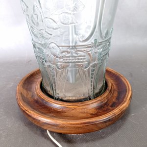 Lámpara de Mesa Vidrio Repujado y Base Madera - Funciona - imagen 3