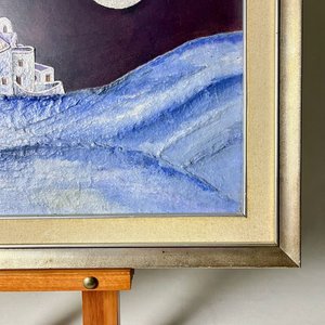 Cuadro Óleo Paisaje Nocturno con Luna y Pueblo Blanco - imagen 2