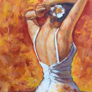Bailarina de Flamenco, Óleo sobre Cartón por Eduardo Díaz - imagen 2