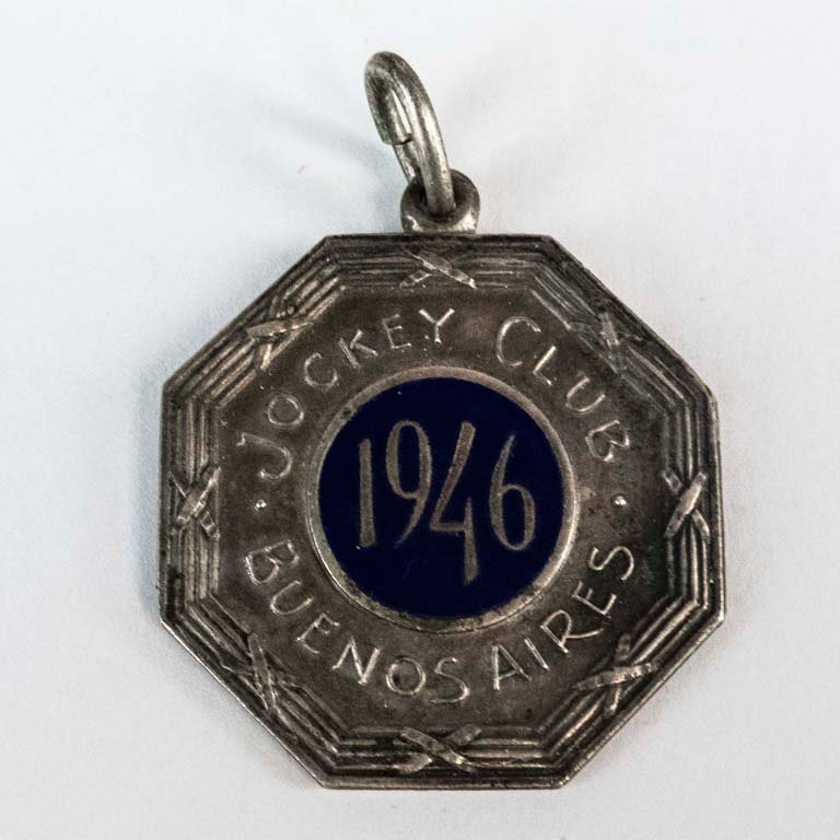 Medalla Jockey Club Buenos Aires 1946 Juan Belloco Cobre Plateado Esmalte